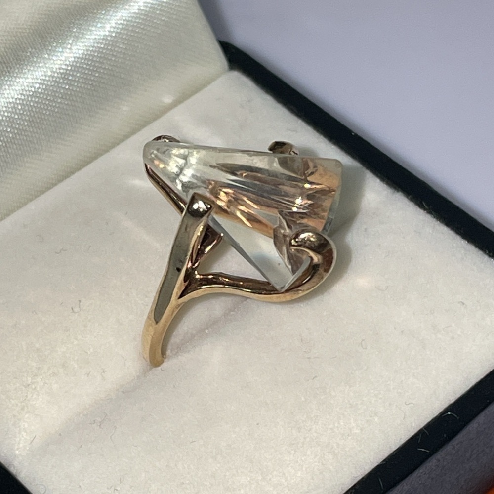 Vintage Solid 10K Yellow Gold Fancy Cut Quartz ? Gemstone Ring Modern (not 14K ) - Picture 4 of 17